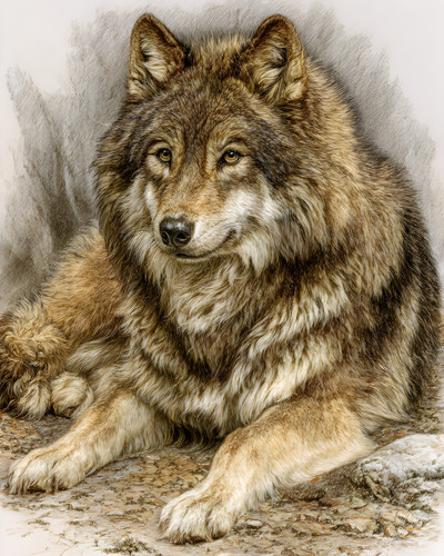 Gray wolf resting pale snow - resting,