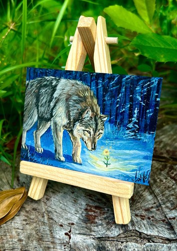 Aceo print wolf snow winter - print,